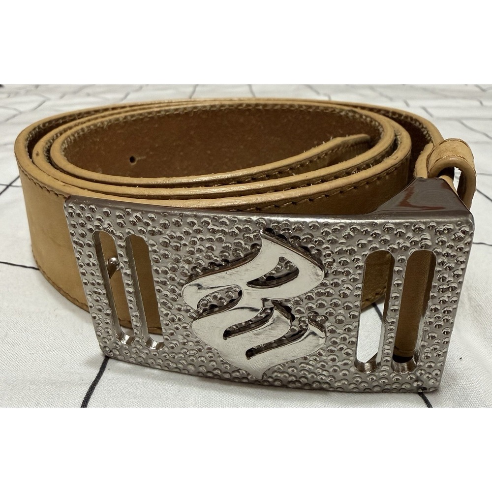 Vintage Rocawear Top Grain Leather Belt Size 40 Silver Buckle Hip Hop Y2K Metal
